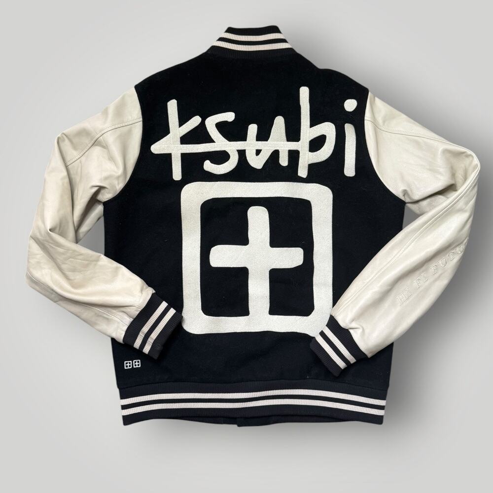 Ksubi King Letterman  Jacket Leather Sleeves Wool Blend Logo  sz M - Picture 2 of 13